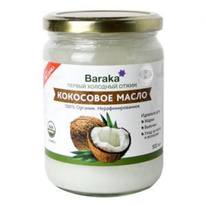  Фото - Кокосовое масло нерафинированное первого холодного отжима органическое Барака в стекле (Extra Virgin Coconut Oil Organic Baraka), 500 мл.